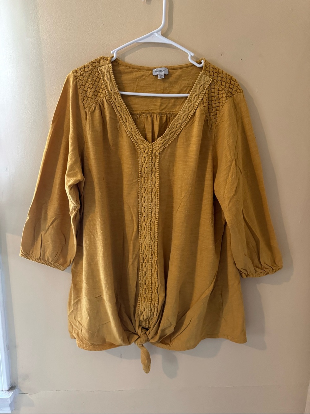 🎄5 for $20 Avenue Mustard Yellow Boho Crochet Detail Tunic Top 2X / 18-20